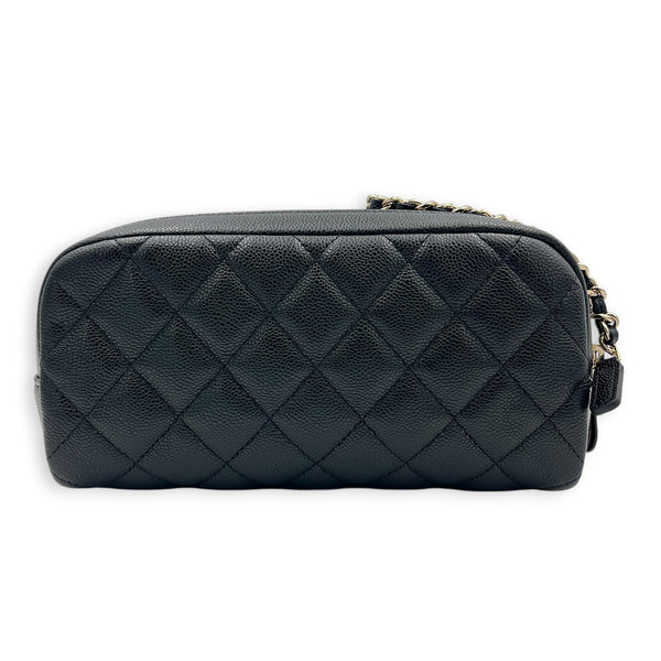 CC Quilted Toiletry  Pouch Black in Caviar Leather, Gold hardware