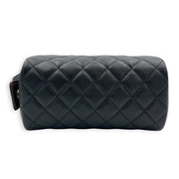 CC Quilted Toiletry  Pouch Black in Caviar Leather, Gold hardware