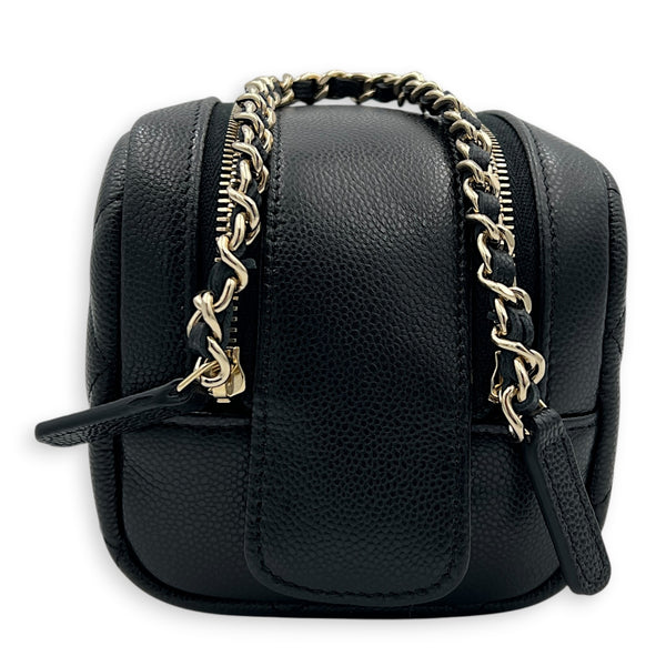 CC Quilted Toiletry  Pouch Black in Caviar Leather, Gold hardware