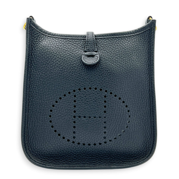 Evelyne Mini Black Crossbody Bag in Clemence, Gold hardware