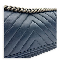 Boy Shoulder Bag Navy Blue in Caviar Leather, Ruthenium hardware