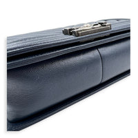Boy Shoulder Bag Navy Blue in Caviar Leather, Ruthenium hardware