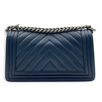 Boy Shoulder Bag Navy Blue in Caviar Leather, Ruthenium hardware