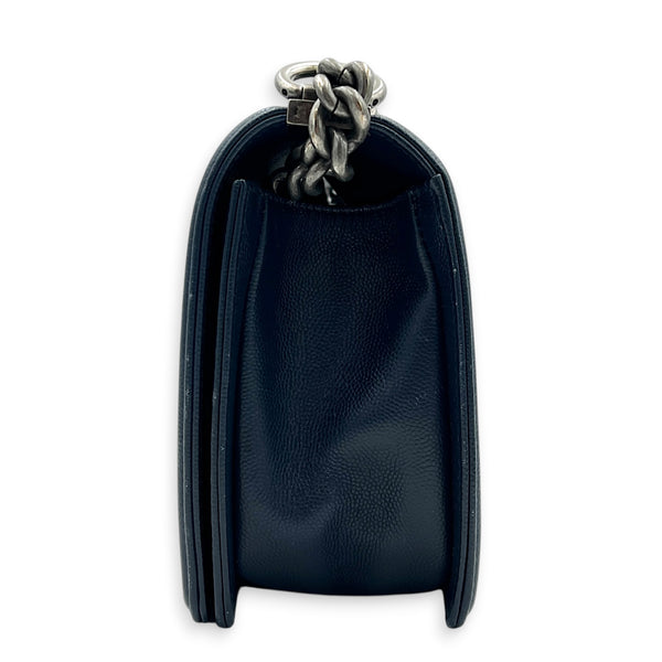 Boy Shoulder Bag Navy Blue in Caviar Leather, Ruthenium hardware