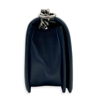 Boy Shoulder Bag Navy Blue in Caviar Leather, Ruthenium hardware