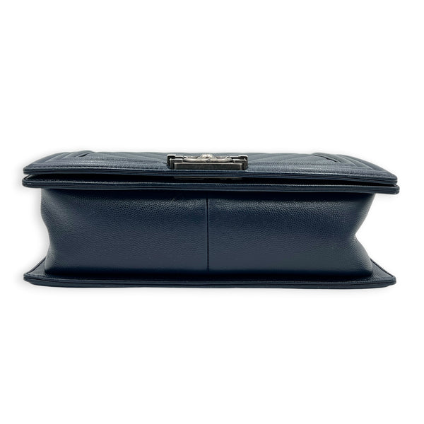 Boy Shoulder Bag Navy Blue in Caviar Leather, Ruthenium hardware