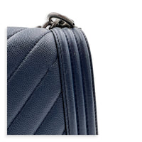 Boy Shoulder Bag Navy Blue in Caviar Leather, Ruthenium hardware