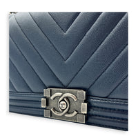 Boy Shoulder Bag Navy Blue in Caviar Leather, Ruthenium hardware