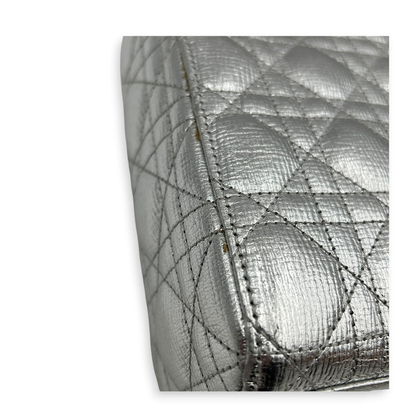 Lady Dior Top Handle Bag Small Silver in Calfskin, Silver hardware