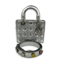Lady Dior Top Handle Bag Small Silver in Calfskin, Silver hardware