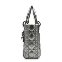 Lady Dior Top Handle Bag Small Silver in Calfskin, Silver hardware