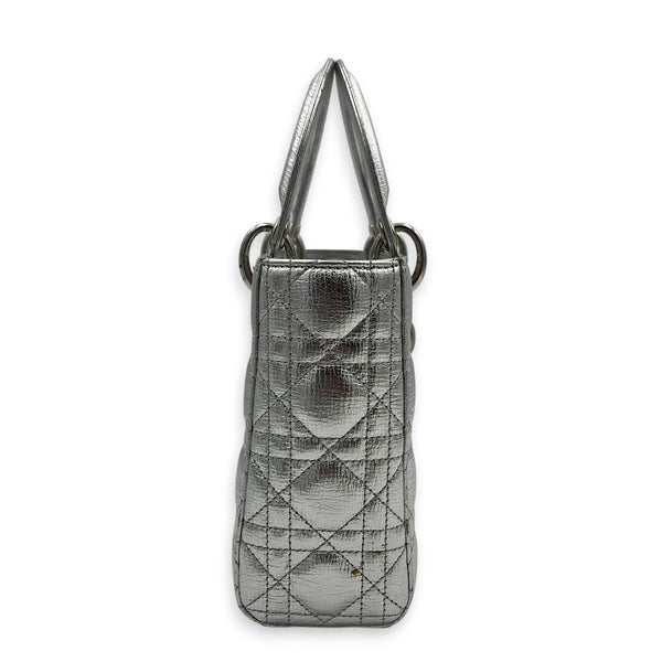 Lady Dior Top Handle Bag Small Silver in Calfskin, Silver hardware