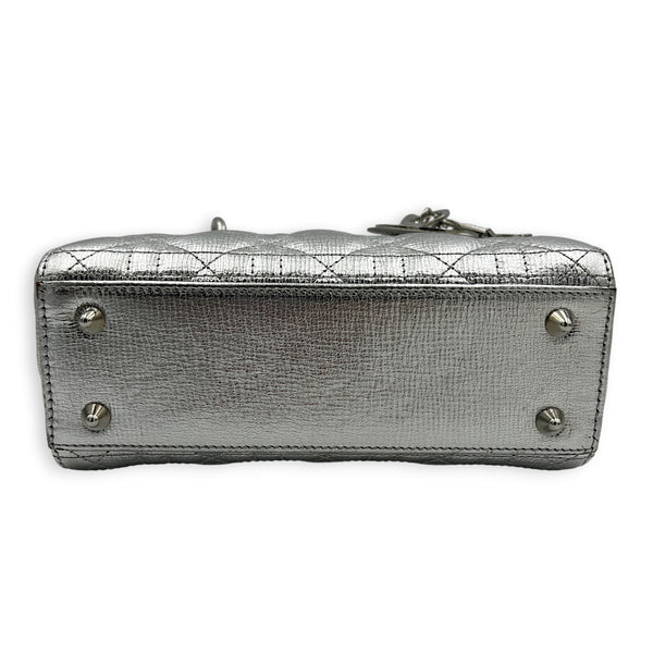 Lady Dior Top Handle Bag Small Silver in Calfskin, Silver hardware