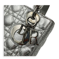Lady Dior Top Handle Bag Small Silver in Calfskin, Silver hardware