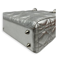 Lady Dior Top Handle Bag Small Silver in Calfskin, Silver hardware