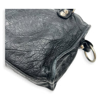 City Mini Noir Top Handle Bag in Distressed Leather, Silver hardware