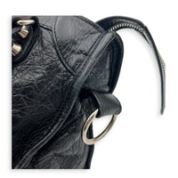 City Mini Noir Top Handle Bag in Distressed Leather, Silver hardware