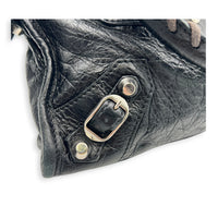 City Mini Noir Top Handle Bag in Distressed Leather, Silver hardware