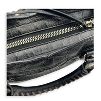 City Mini Noir Top Handle Bag in Distressed Leather, Silver hardware