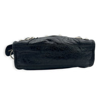 City Mini Noir Top Handle Bag in Distressed Leather, Silver hardware