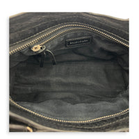 City Mini Noir Top Handle Bag in Distressed Leather, Silver hardware