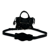 City Mini Noir Top Handle Bag in Distressed Leather, Silver hardware