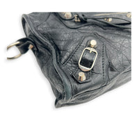 City Mini Noir Top Handle Bag in Distressed Leather, Silver hardware