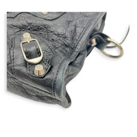 City Mini Noir Top Handle Bag in Distressed Leather, Silver hardware
