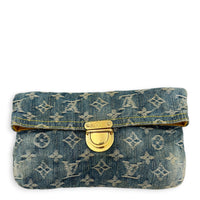 Monogram Pochette Plat Blue Pouch in Denim,  hardware