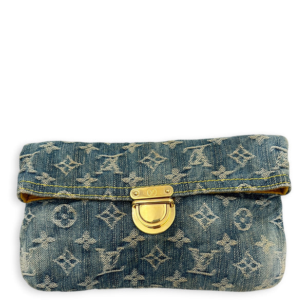Monogram Pochette Plat Blue Pouch in Denim,  hardware