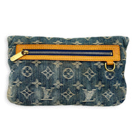 Monogram Pochette Plat Blue Pouch in Denim,  hardware