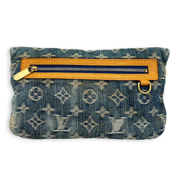 Monogram Pochette Plat Blue Pouch in Denim,  hardware
