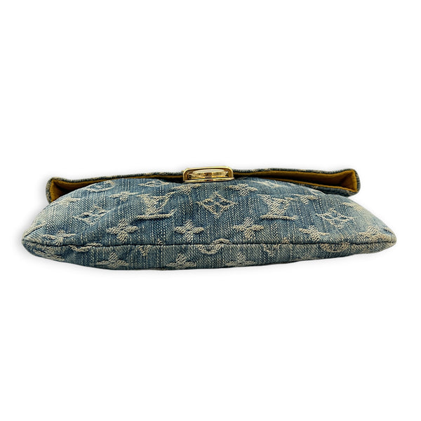 Monogram Pochette Plat Blue Pouch in Denim,  hardware