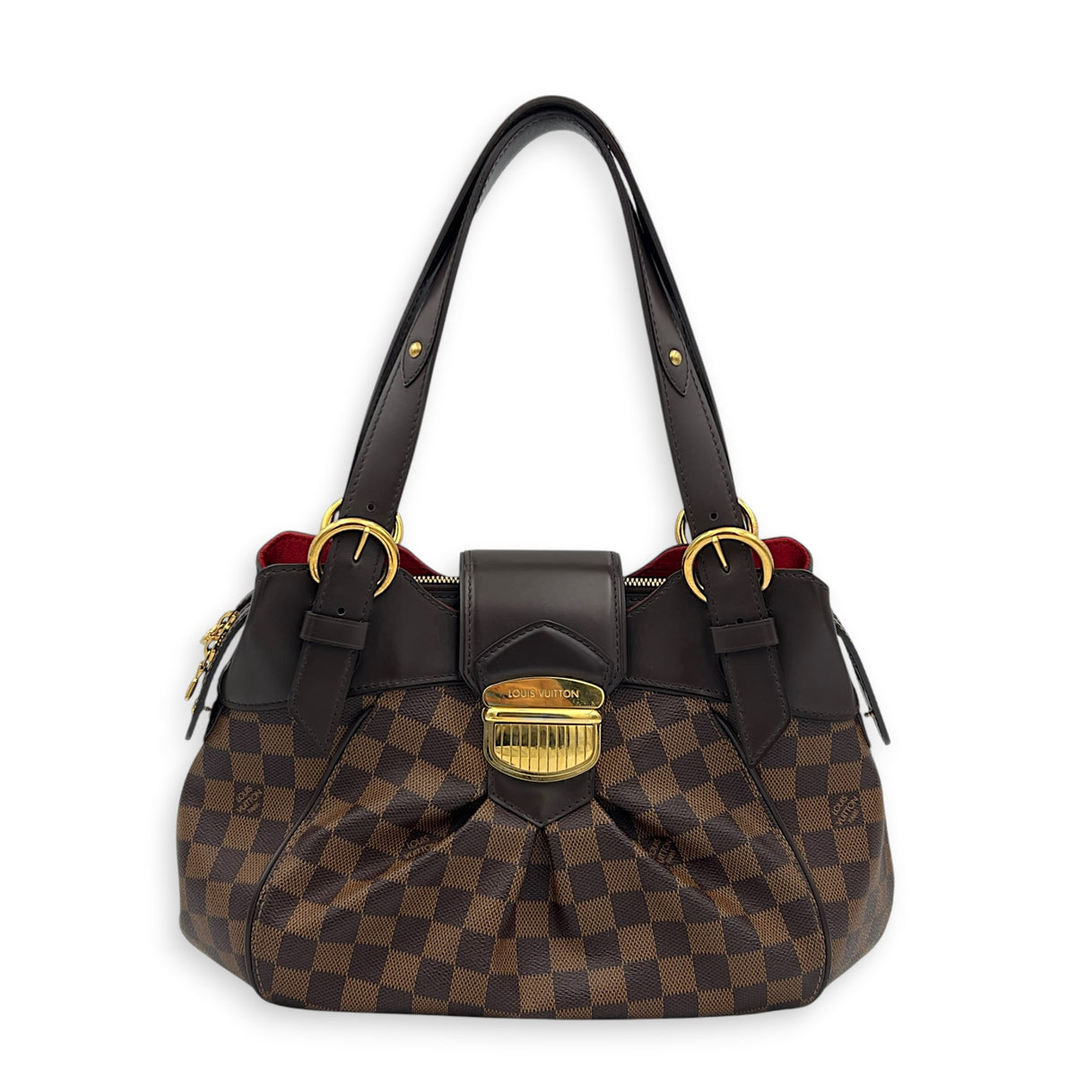 Sistina Brown Shoulder Bag in Coated Canvas, Gold hardware