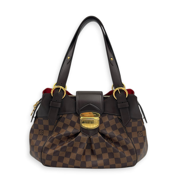 Sistina Brown Shoulder Bag in Coated Canvas, Gold hardware