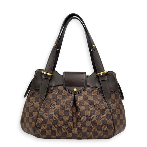Sistina Brown Shoulder Bag in Coated Canvas, Gold hardware
