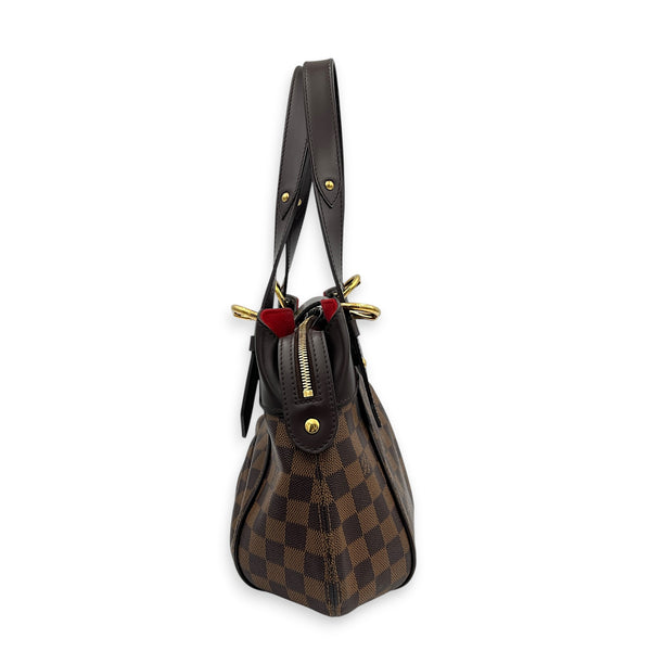 Sistina Brown Shoulder Bag in Coated Canvas, Gold hardware