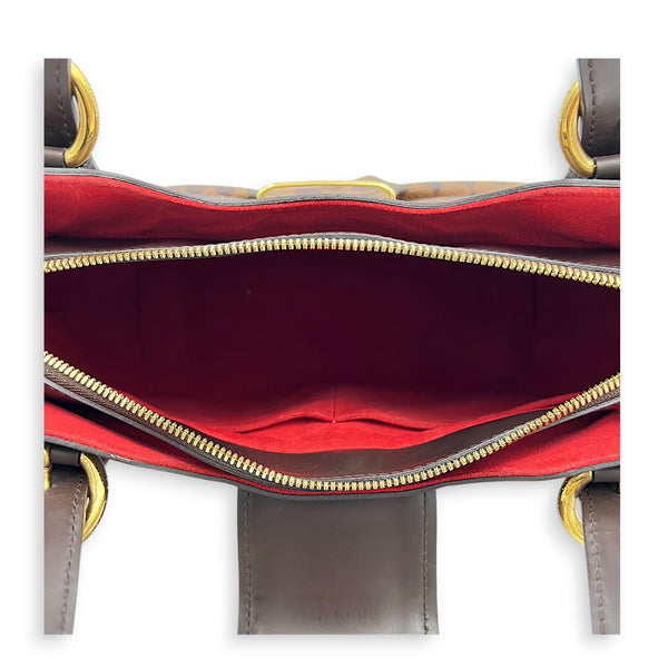 Sistina Brown Shoulder Bag in Coated Canvas, Gold hardware