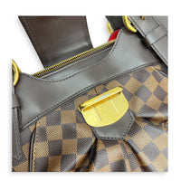 Sistina Brown Shoulder Bag in Coated Canvas, Gold hardware