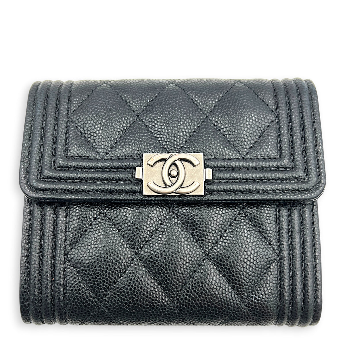 Boy Wallet Small Black in Caviar Leather, Ruthenium hardware