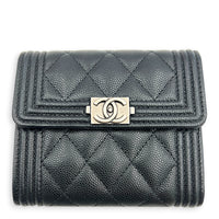 Boy Wallet Small Black in Caviar Leather, Ruthenium hardware