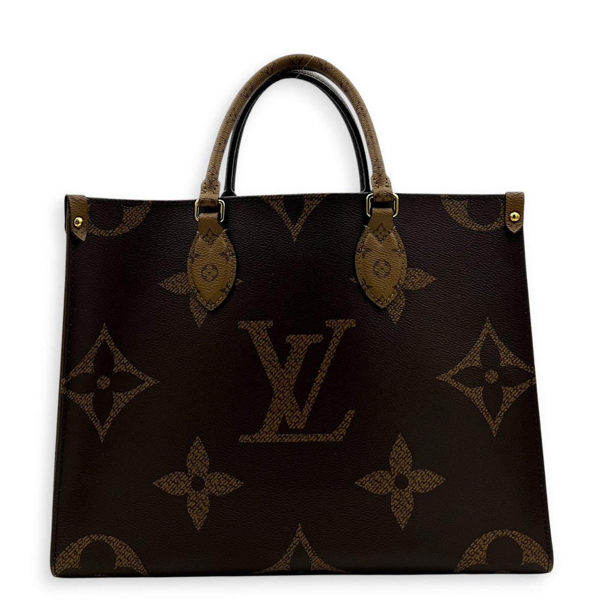OnTheGo Top Handle Bag MM Brown in Coated Canvas, Gold hardware