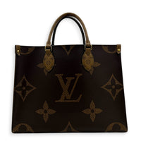 OnTheGo Top Handle Bag MM Brown in Coated Canvas, Gold hardware