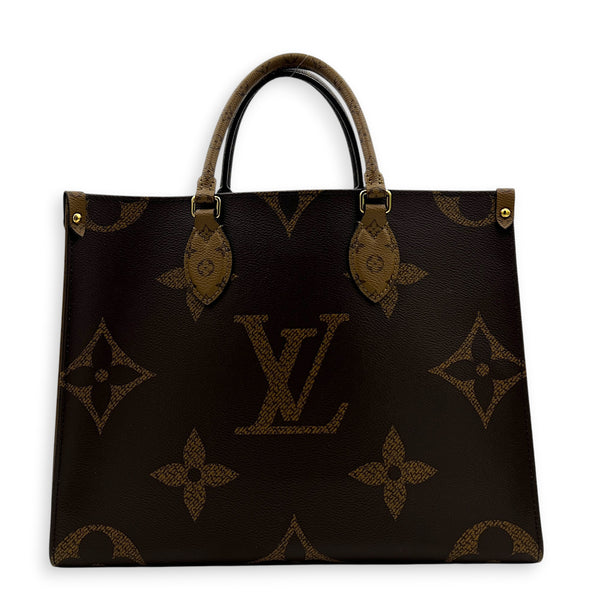 OnTheGo Top Handle Bag MM Brown in Coated Canvas, Gold hardware