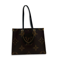 OnTheGo Top Handle Bag MM Brown in Coated Canvas, Gold hardware