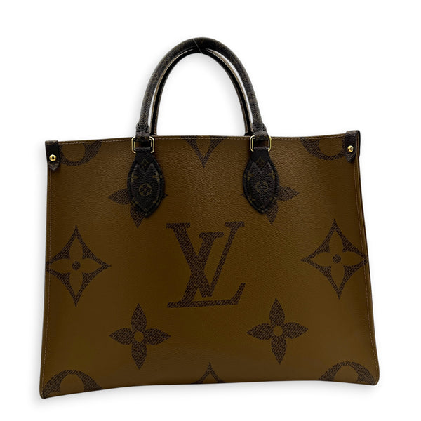 OnTheGo Top Handle Bag MM Brown in Coated Canvas, Gold hardware