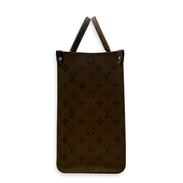 OnTheGo Top Handle Bag MM Brown in Coated Canvas, Gold hardware