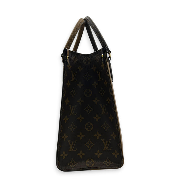 OnTheGo Top Handle Bag MM Brown in Coated Canvas, Gold hardware