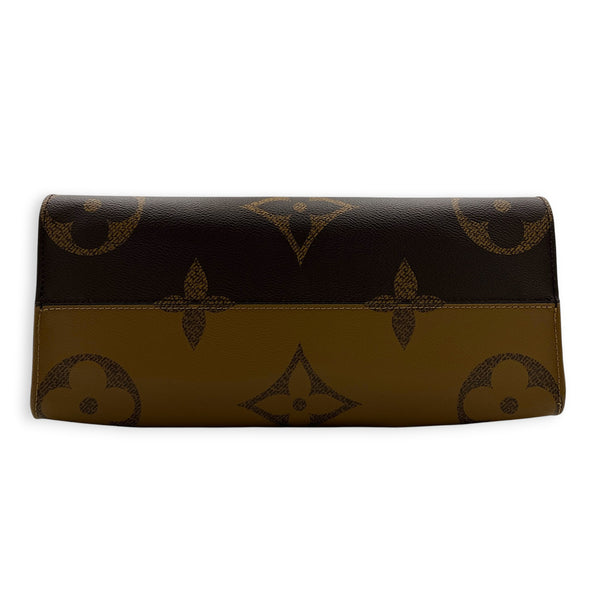 OnTheGo Top Handle Bag MM Brown in Coated Canvas, Gold hardware