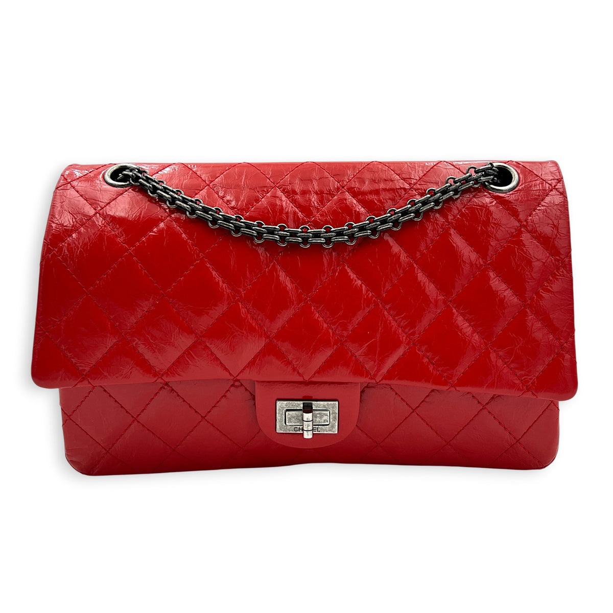 2.55 Shoulder Bag Medium Red in Patent Leather, Ruthenium hardware